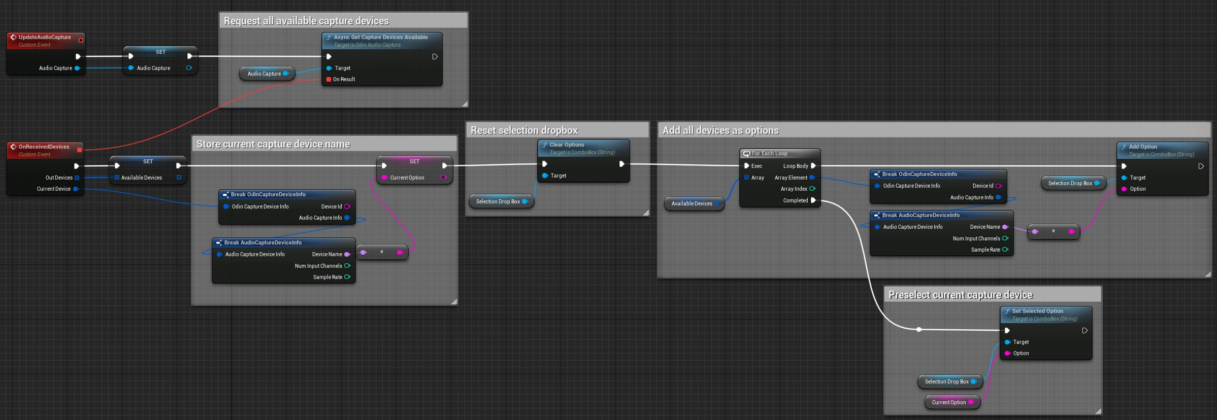 Filling the dropdown box with available capture device options.