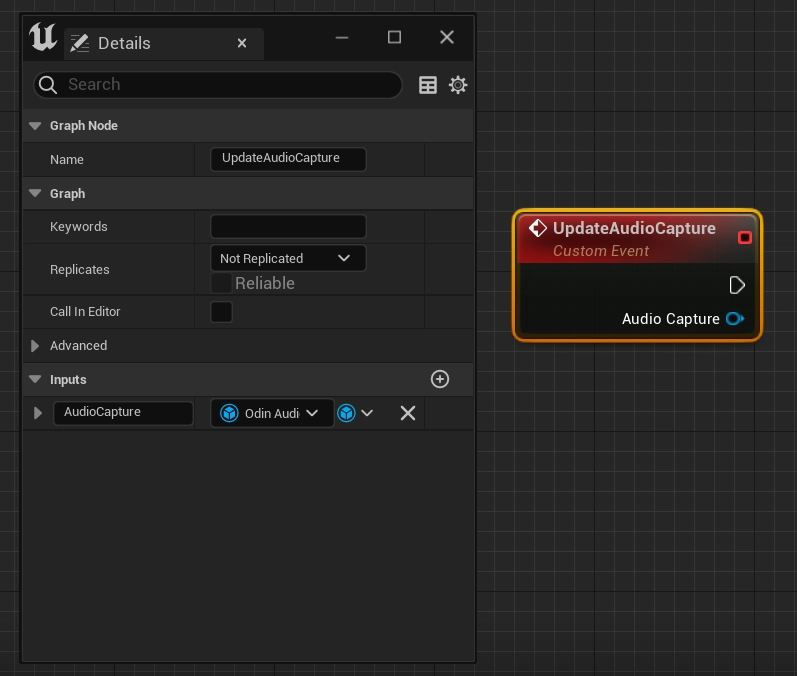 The Custom Event
UpdateAudioCapture in the Widget Blueprint