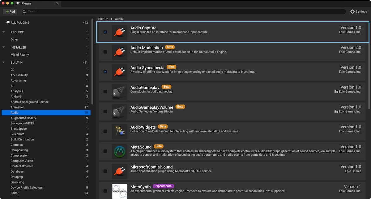 Enabling the Audio Capture Plugin