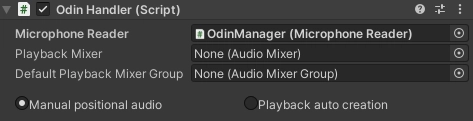 The OdinHandler's Manual positional audio setting required for FMODPlaybackComponent to work