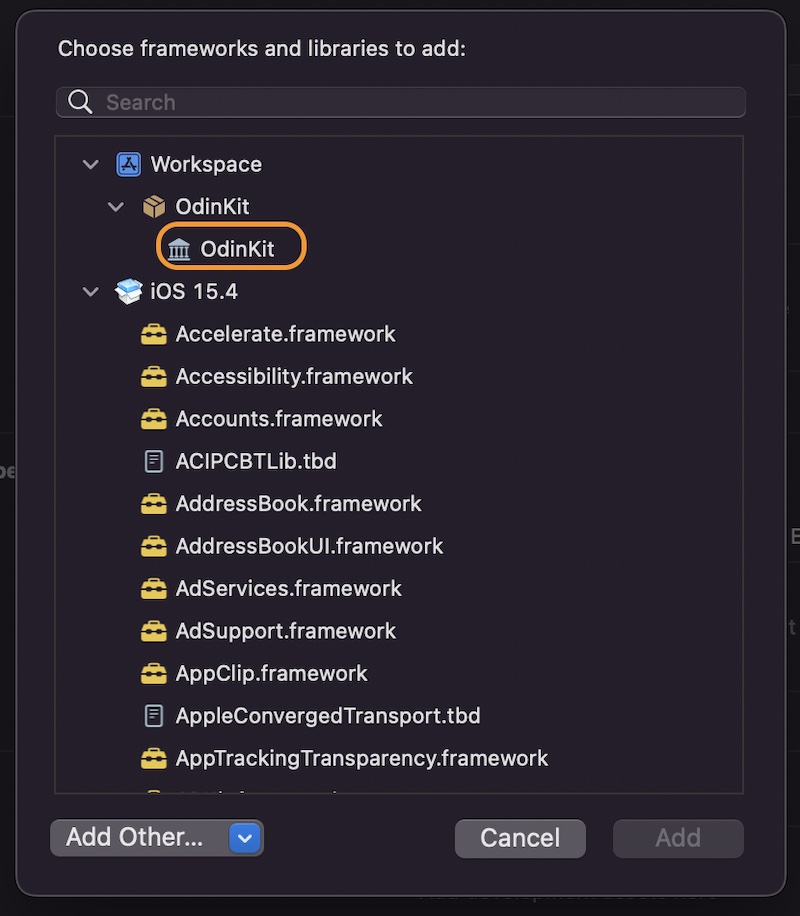 Selecting the OdinKit framework