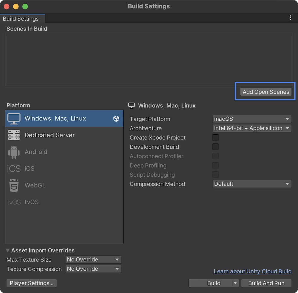 Unity Build Settings