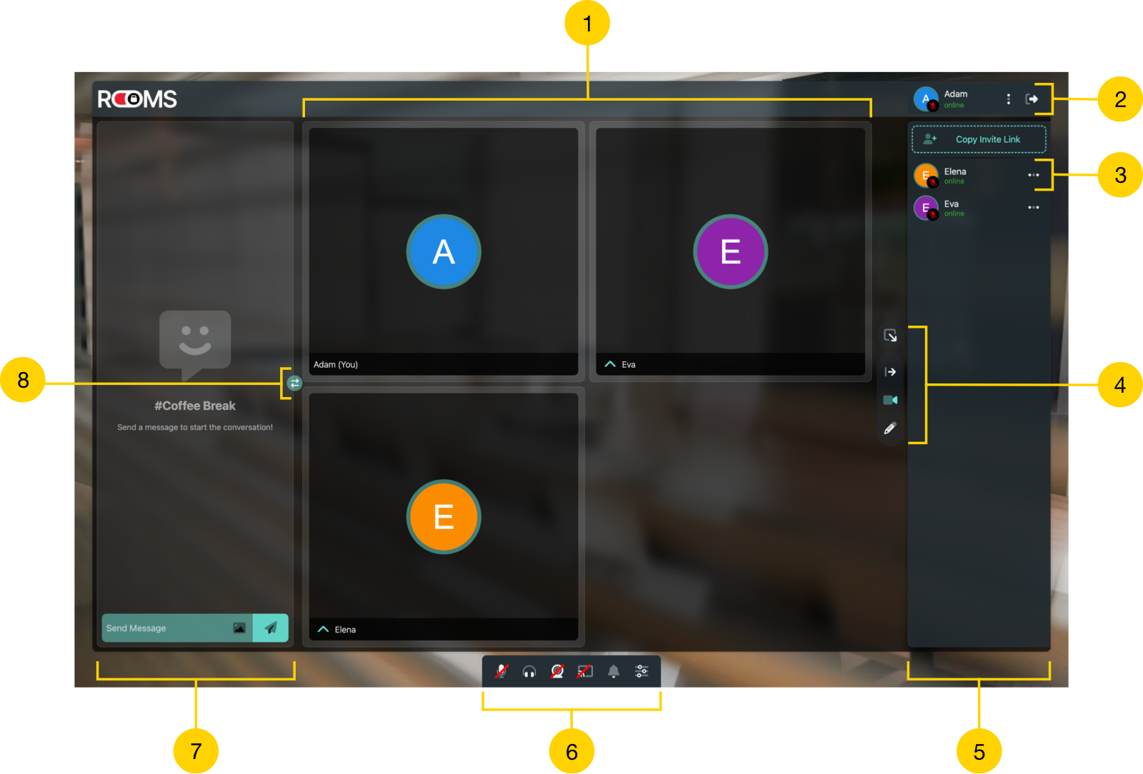 Rooms UI after joining an empty room