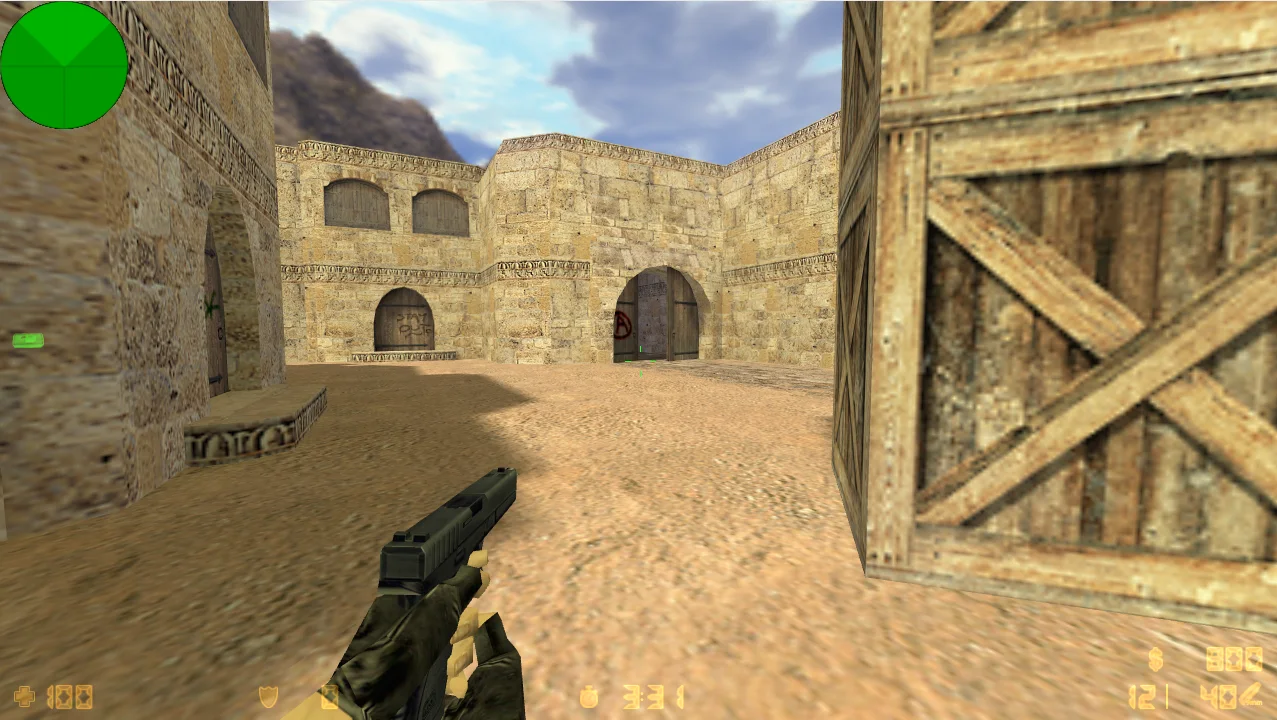 Counter-Strike 1.6 connected to an allocated Fleet instance on de_dust2